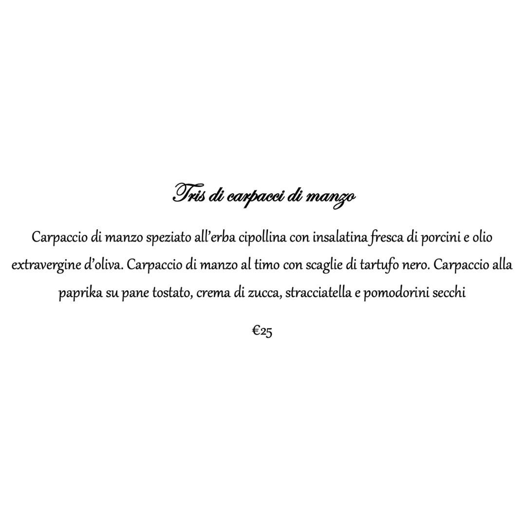 Tris di carpacci di manzo